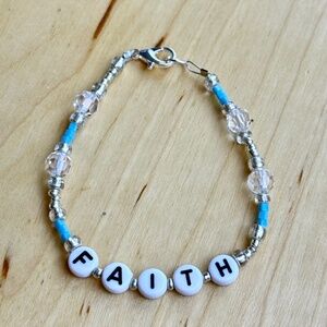 FAITH Letter Blue & Clear Beaded Bracelet